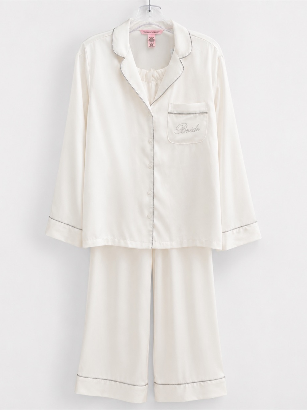 Victoria's Secret Ivory Satin Sleep Top with Pink Label - Picture 2 of 8